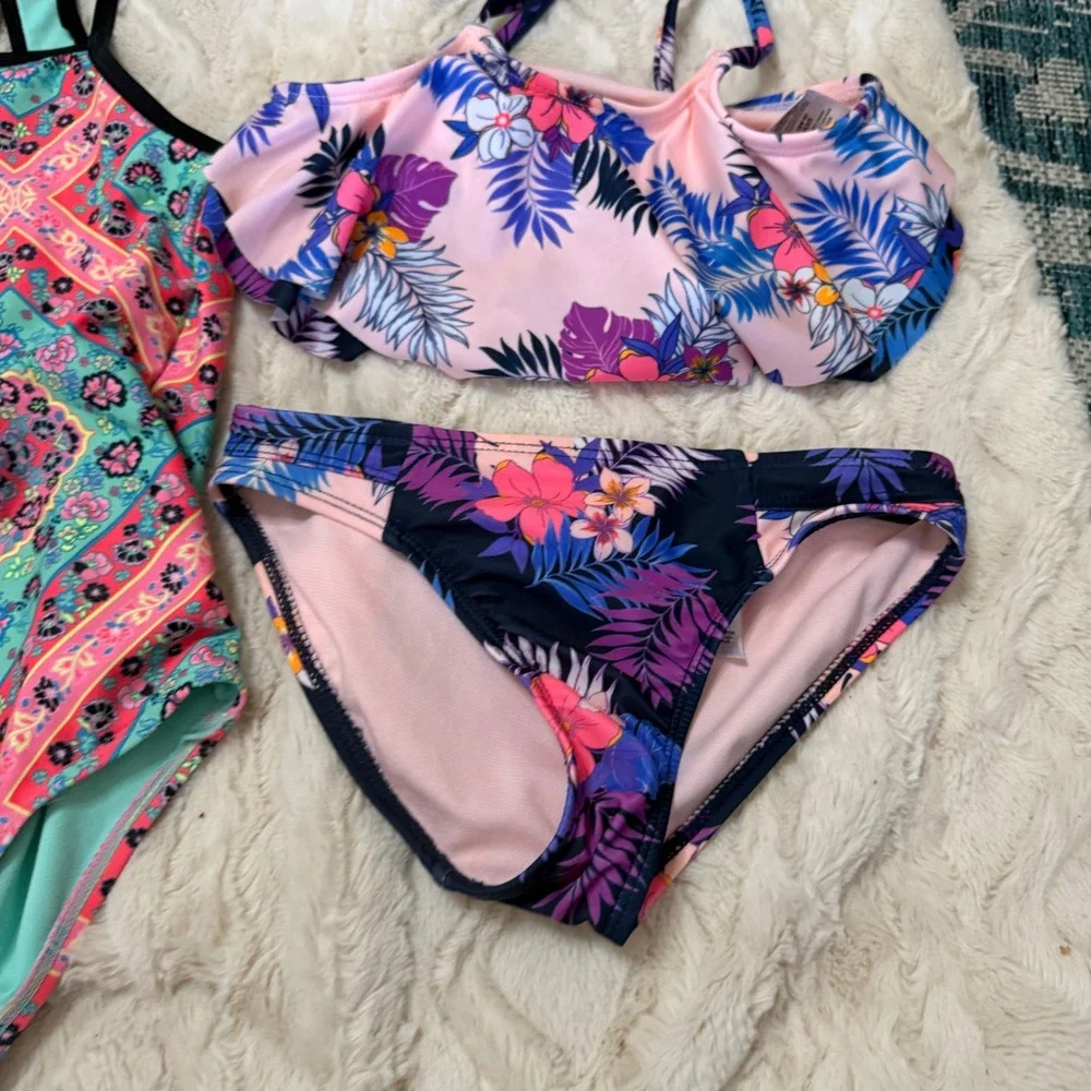 Wonder Nation Girls Swimsuit‎ Lot Of 2 One Piece Bikini Tropical Print S 6 6X
